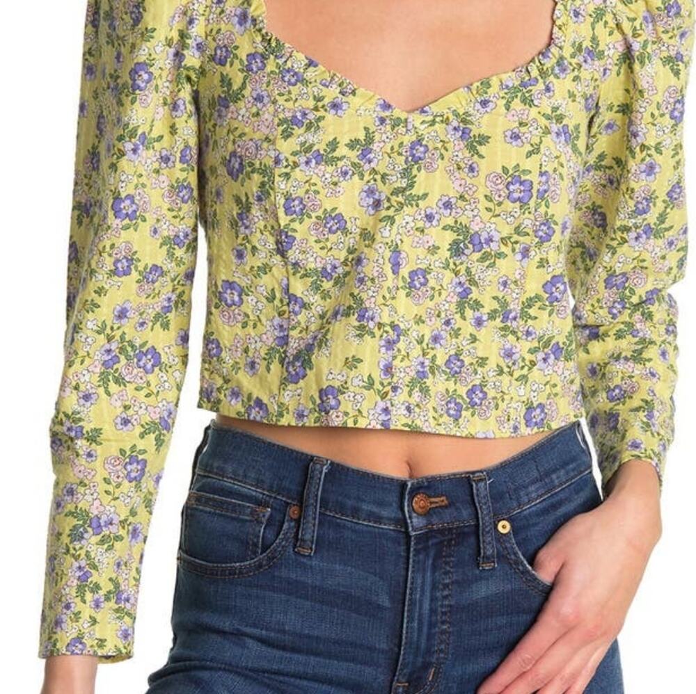 Top Shop Floral Crop Top Puff Sleeves Size 4 New With Tags